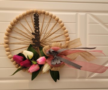 Lale Devri Doğal Ahşap Boncuklu Kapı Süsü (32 Cm)