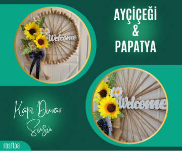 Ahşap Boncuklu Ayçiçeği Papatya Kapı Duvar Süsü Kapı Önü Aksesuarı (32 Cm)