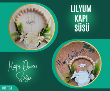 Dev Ahşap Boncuklu Lilyum Kapı Duvar Süsü & Paspas Seti